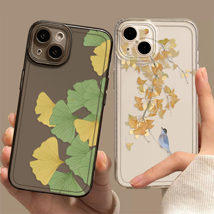 银杏适用苹果17promax手机壳iphone15新中式 opporeno13树叶vivox200古风iqooneo11一加ace5中国风findx8