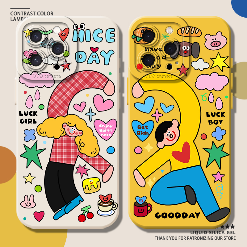 适用比心情侣手机壳卡通多巴胺