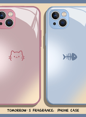 小猫鱼骨适用苹果17pro手机壳iphone16情侣opporeno15可爱vivox300一加ace6渐变iqooneo11猫咪findx9/s50套12