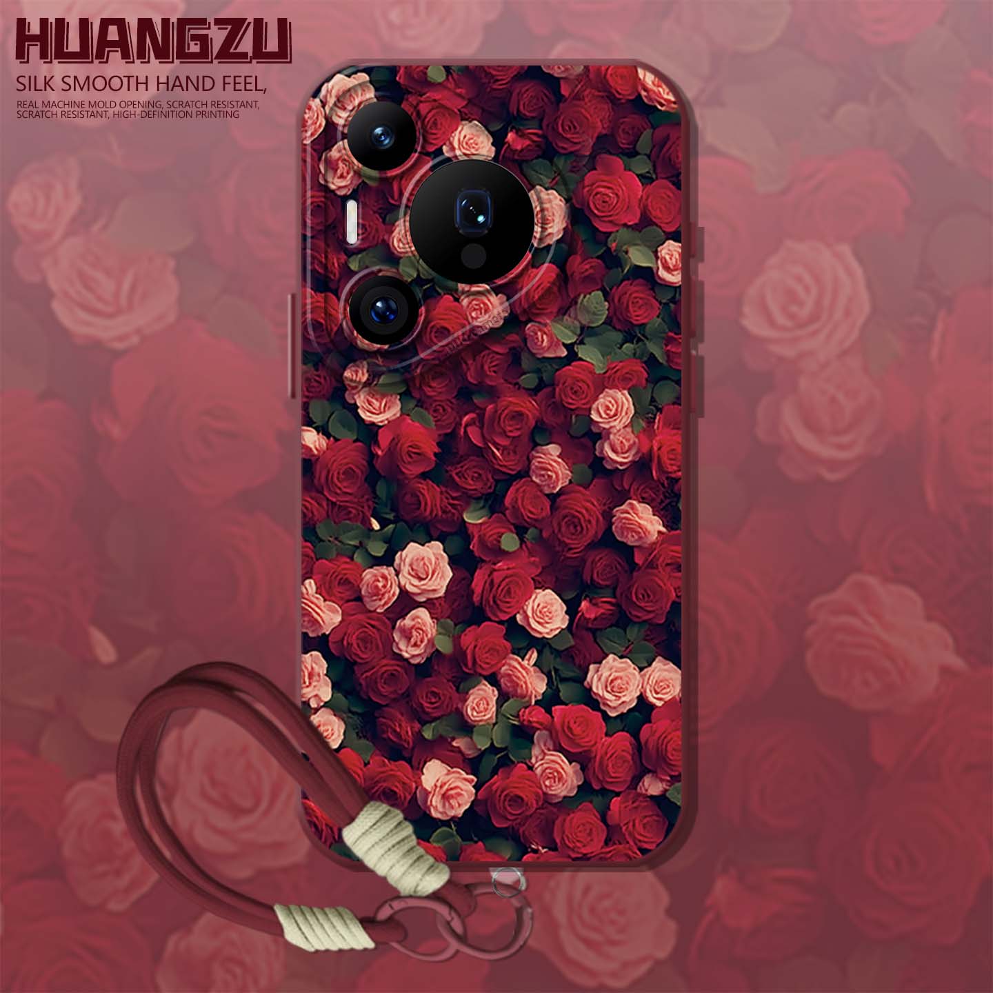 适用玫瑰花手机壳气质高级酒红色