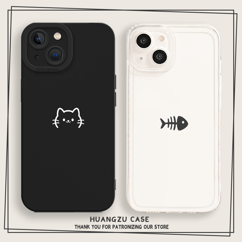 猫咪情侣手机壳鱼骨可爱创意卡通