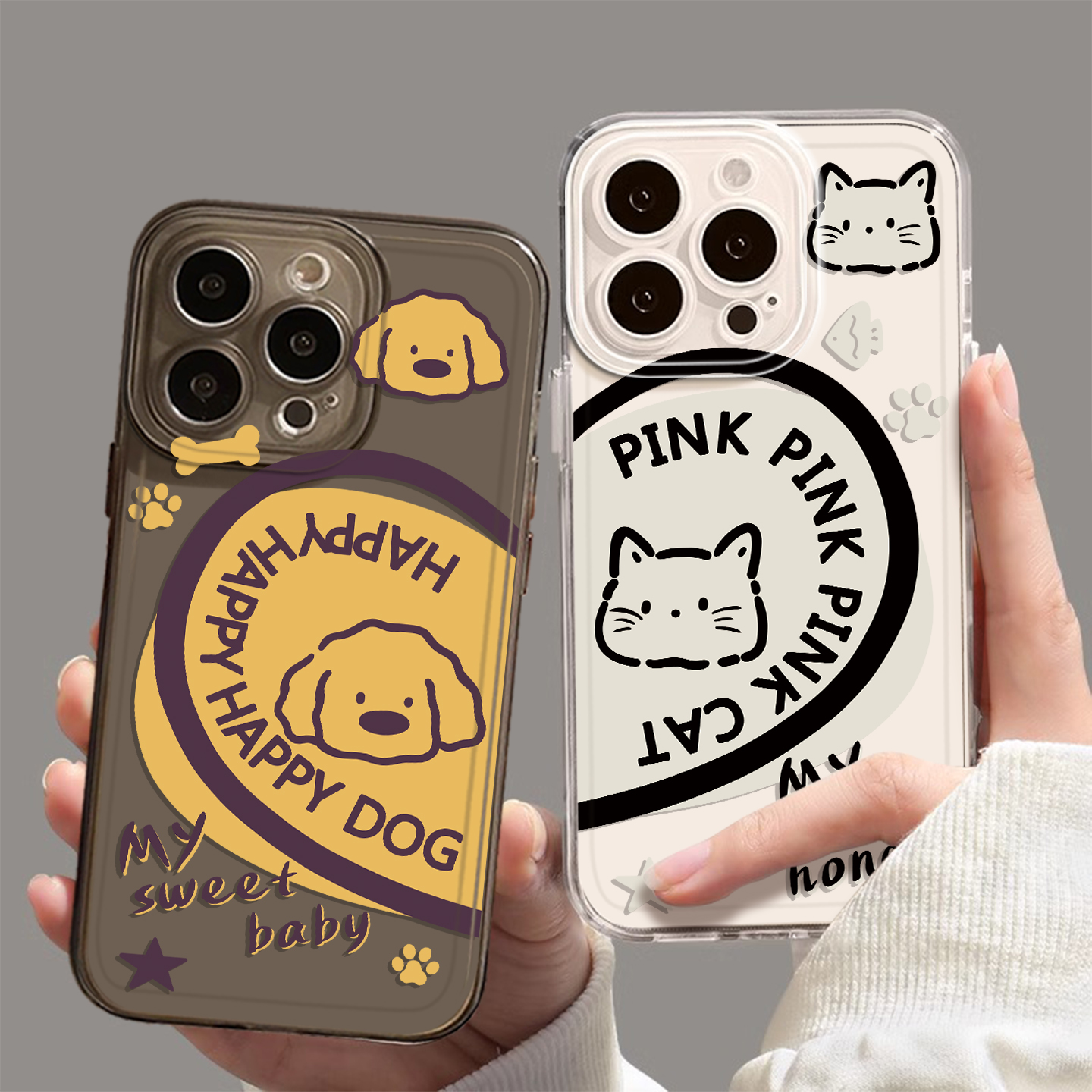 适用爱心小狗情侣手机壳小猫可爱