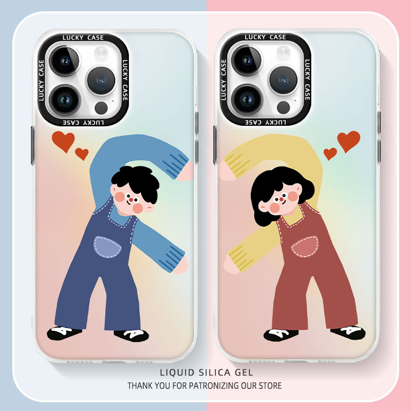 情侣手机壳比心搞怪镭射渐变