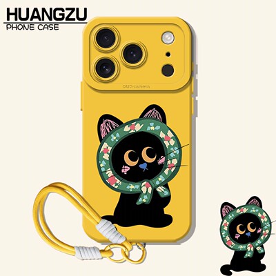 适用碎花头巾小猫手机壳黑猫