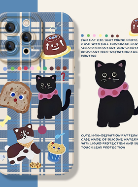 蓝色格子适用苹果17pro手机壳iphone13荣耀x60黑猫opporeno14华为mate70小狗vivox200多巴胺nova7一加ace5/iq