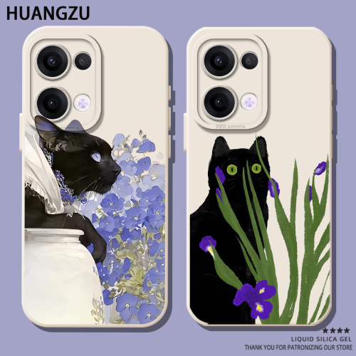 适用黑猫手机壳油画鸢尾花