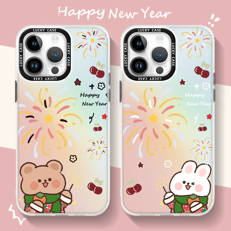 新年手机壳兔子小熊烟花情侣可爱