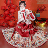 冬加绒古装 汉尚豪依原创明制汉服女刺绣马面裙套装 2023新款 拜年服