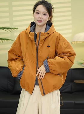 时尚休闲百搭连帽棉服女2025冬季新款保暖减龄显瘦加厚棉衣外套潮
