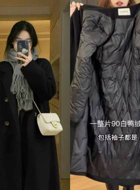 羽绒服内胆羊毛呢子大衣女中长款2025秋冬新款长款毛呢外套小个子