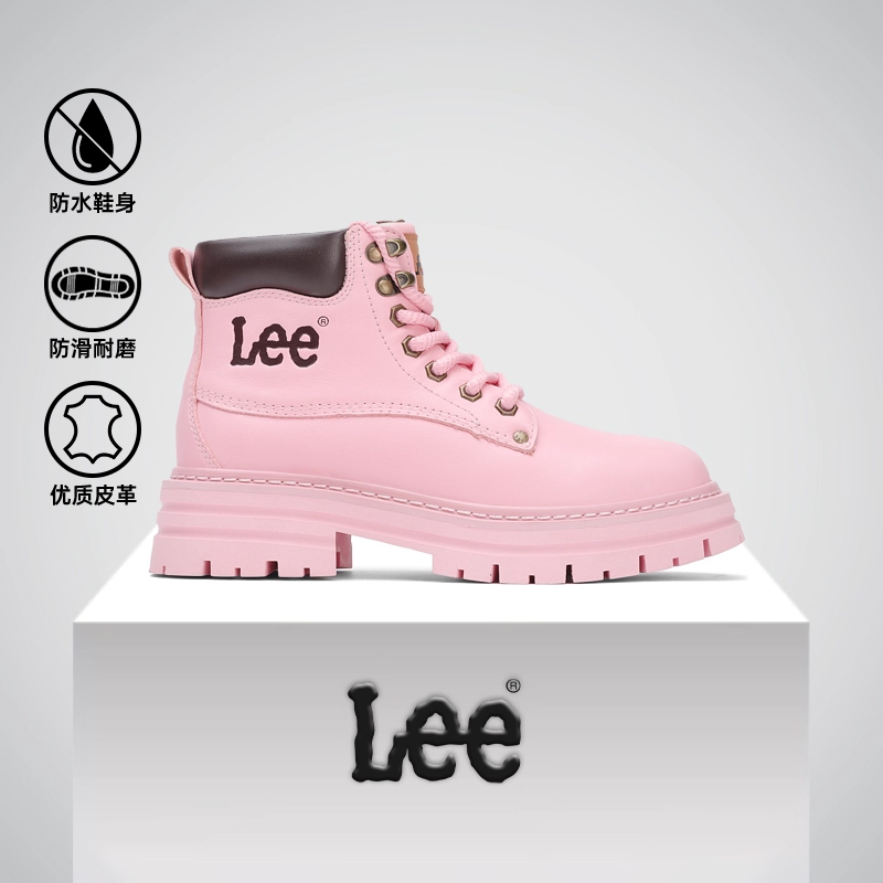 Lee马丁靴女头层牛皮短靴工装靴