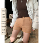 HAMYIHO 子 通勤裤 万能搭配黑色卡其色麂皮短裤 女秋冬高腰2025新款