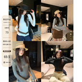 长袖 HAMYIHO黑色德绒半高领打底衫 女秋冬加绒内搭中领修身 t恤上衣