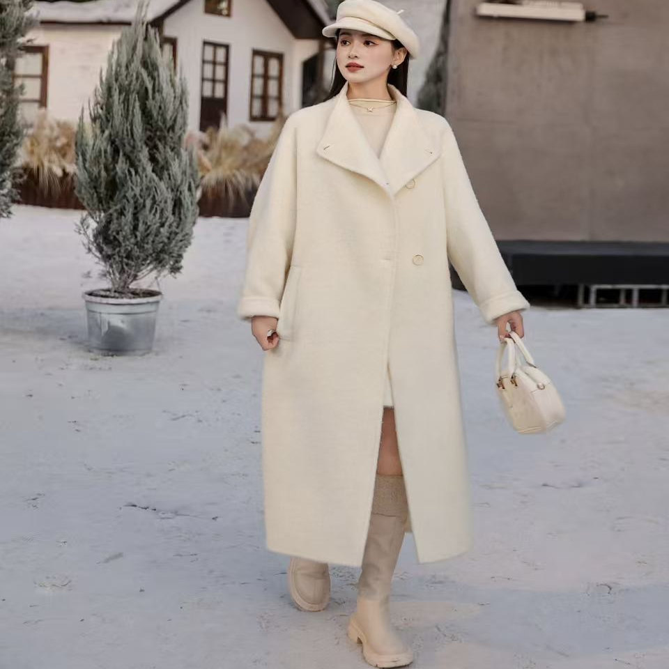 苏丽羊驼毛2025秋冬新款高级感立领长款大衣