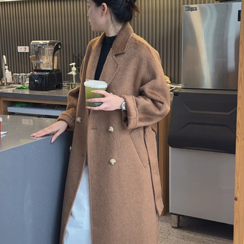 苏丽羊驼高定长款毛呢外套