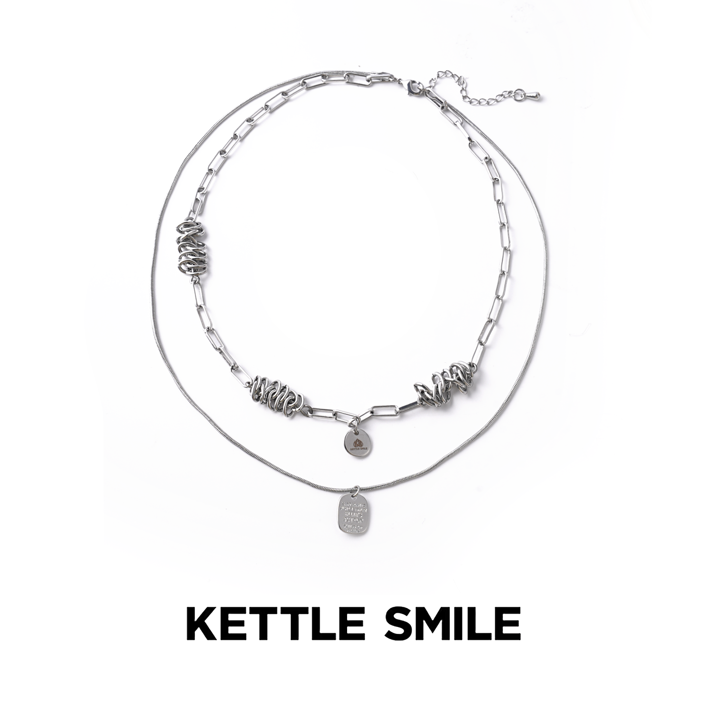 KETTLE SMILE荆棘系列双层绳结金属小银牌项链
