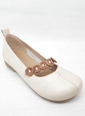 意尔康女鞋2025新款真皮圆头单鞋女平底玛丽珍小皮鞋5564AA11533