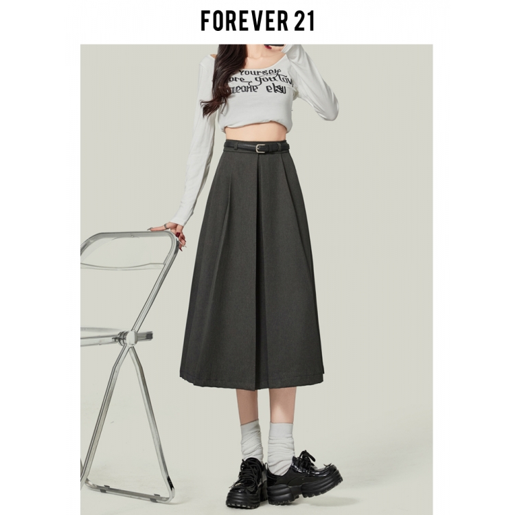 Forever21深灰色百褶半身裙女学