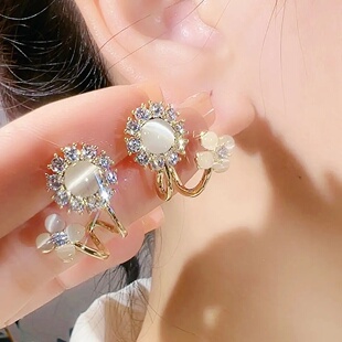 双生恋女神花轻奢时尚花型耳钉秋冬季高级感百搭小众金色花朵耳环