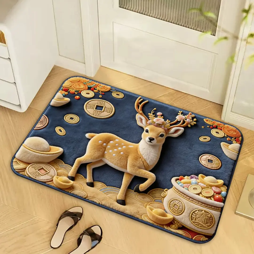 招财小鹿地垫沥水垫卫生间吸水防滑垫入户门浴室卧室垫水晶绒耐磨,居家布艺,入户地垫,淘宝优惠券,粉丝福利购,淘宝优惠卷