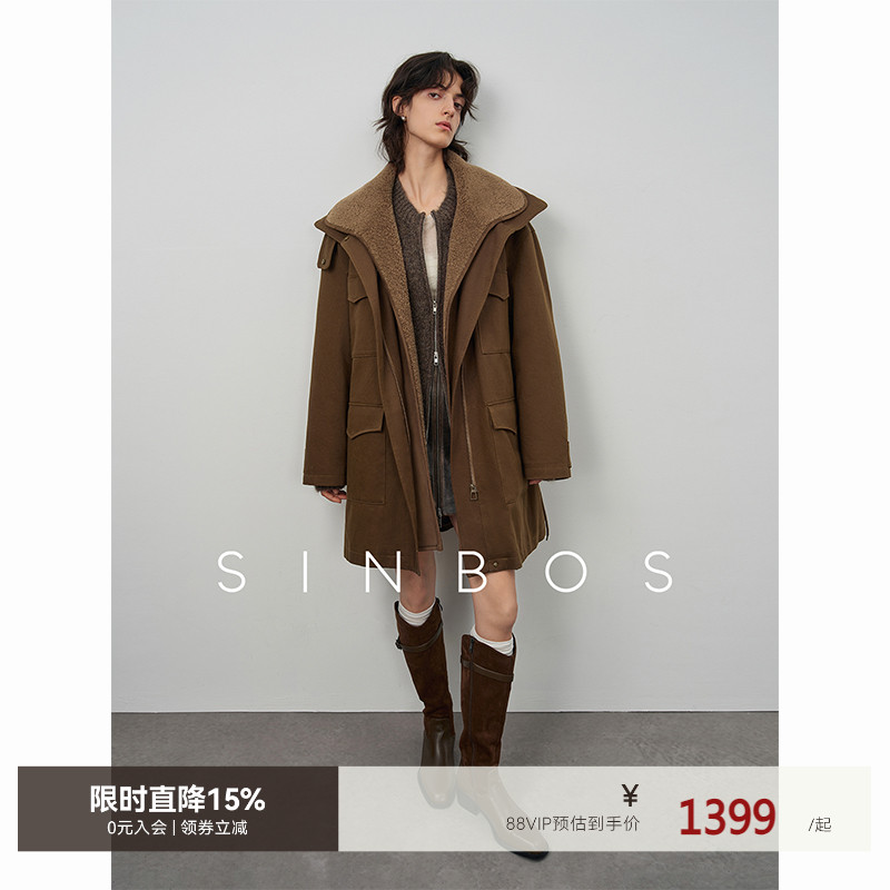 SINBOS留洋新生 美拉德派克服大衣女 可拆羊毛胆冬季加厚皮草外套