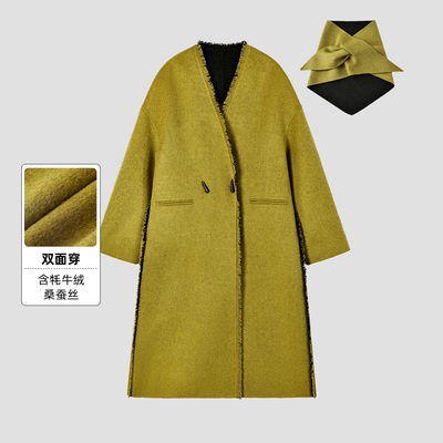 双面穿女士双面呢羊毛大衣解构主义含牦牛绒桑蚕丝秋季长款呢外套
