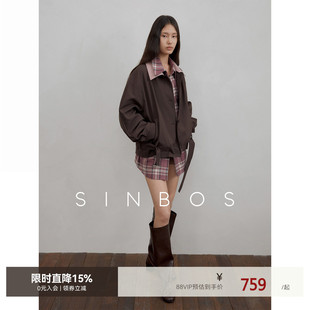 SINBOS迷雾岛屿 巴恩风撞色可拆卸皮翻领夹克外套女2025秋季新款