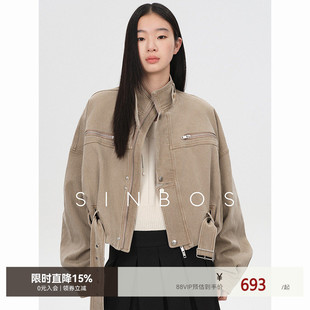 SINBOS美式特调 复古工装风宽松短款机车夹克外套女2025秋季新款