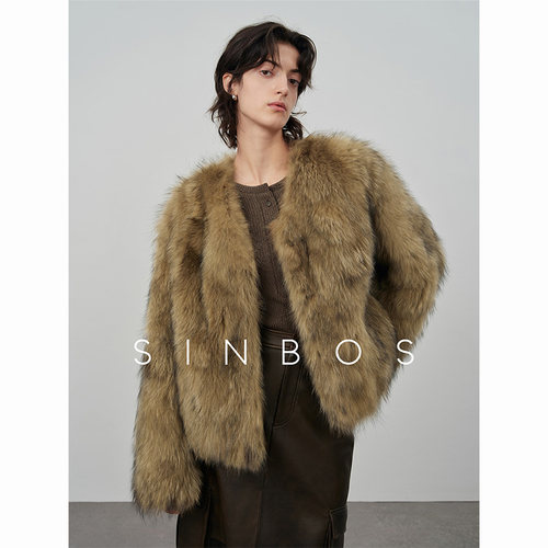 sinbos浮金 VTG中古风摩登女郎 2024冬新款进口貉子毛皮草外套女