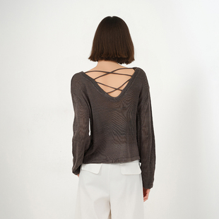 霓虹雨夜 松弛感女士针织衫秋季休闲女士长袖T恤针织打底衫