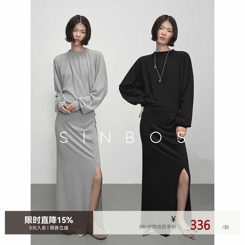 SINBOS素寂 EcoCosy双面拉绒蝙蝠袖收腰设计感卫衣连衣裙女ins风