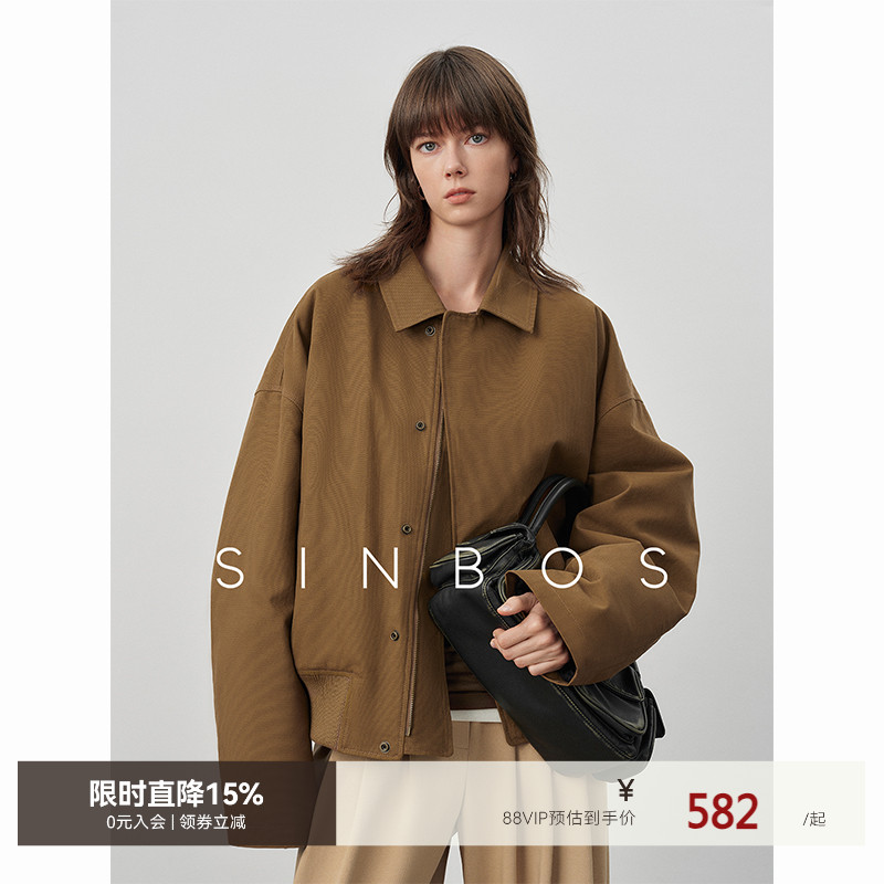 SINBOS麦田 雅丹风复古夹棉外套女2024秋冬新款加厚廓形棉服上衣