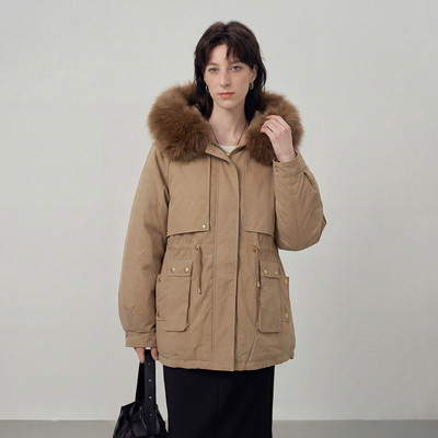 外套女春季款大毛领款加绒加厚短款连帽派克服