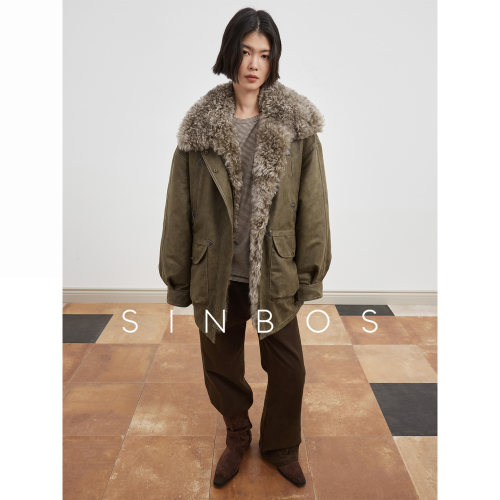 SINBOS暖绒漫迹 皮毛一体中长款羽绒服派克服外套女2025秋冬新款