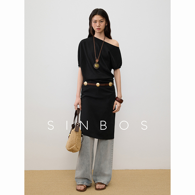 sinbos杜塞画廊 波嬉风连衣裙法式不对称再生纤维裙子25夏季新款