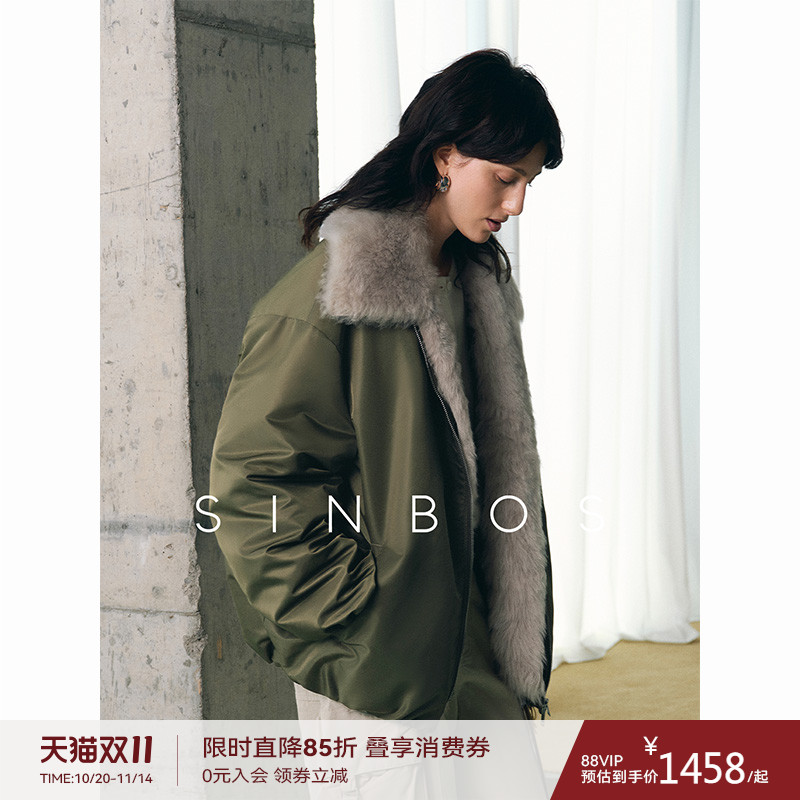 SINBOS北欧环游 羽绒服派克大衣女 托斯卡纳毛领冬季加厚皮草外套