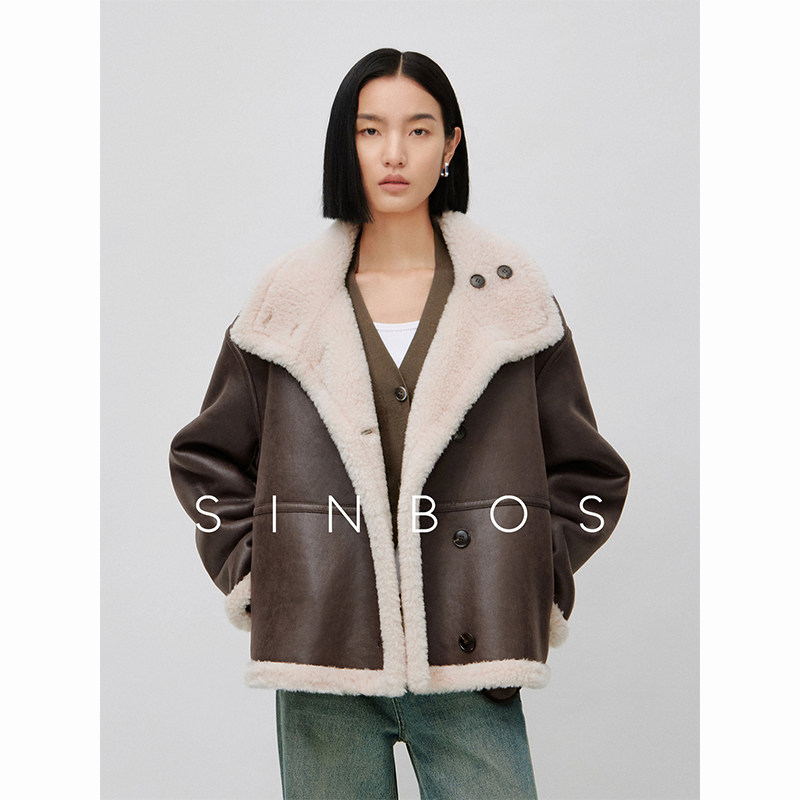 SINBOS渊渟 羊剪绒外套女复合皮毛一体冬季新款美拉德羊羔毛皮草图片