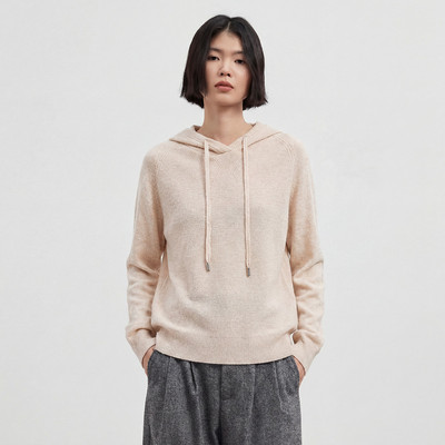 羊毛衫女100%羊毛毛衣纯色连帽抽绳保暖套头针织打底衫