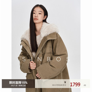 SINBOS深冬奈良 复古工装派克大衣女托卡毛领冬季加厚羽绒服外套