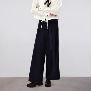 月下独白 肌理感休闲裤女直筒阔腿及地秋季宽松轻熟风女士长裤