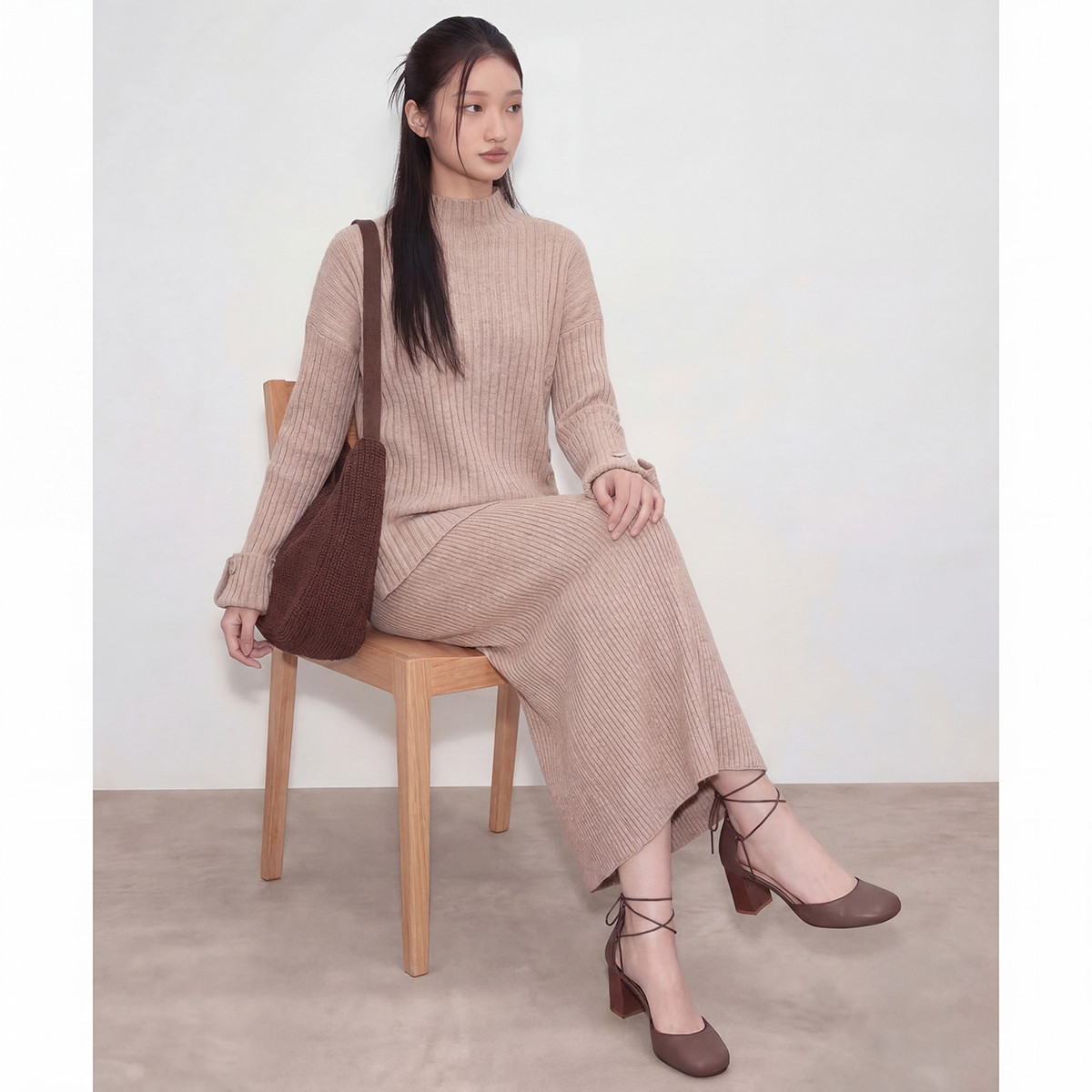【上衣裙子】套装春秋女上下两件套减龄高级感纯色针织衫毛衣女图片