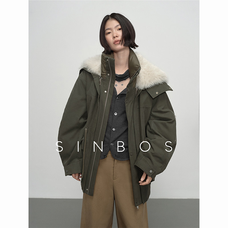 SINBOS怀霜 一衣三穿派克大衣女冬季加厚外套可拆90%白鸭绒羽绒服图片