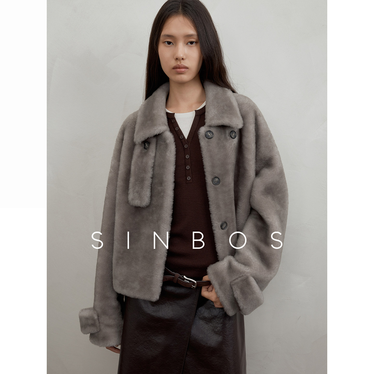 SINBOS云栖绒迹 轻奢复古双色翻领皮毛一体女真皮外套25秋季新款图片