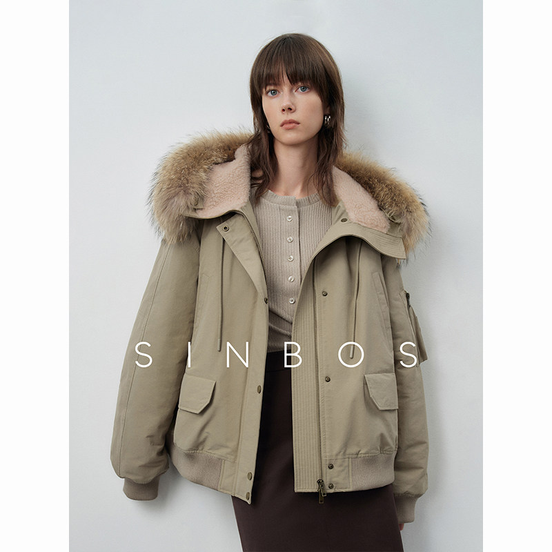 SINBOS落雪 轻户外连帽派克大衣女 冬季新款白鸭绒加厚羽绒服外套图片