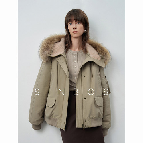SINBOS落雪 轻户外连帽派克大衣女 冬季新款白鸭绒加厚羽绒服外套