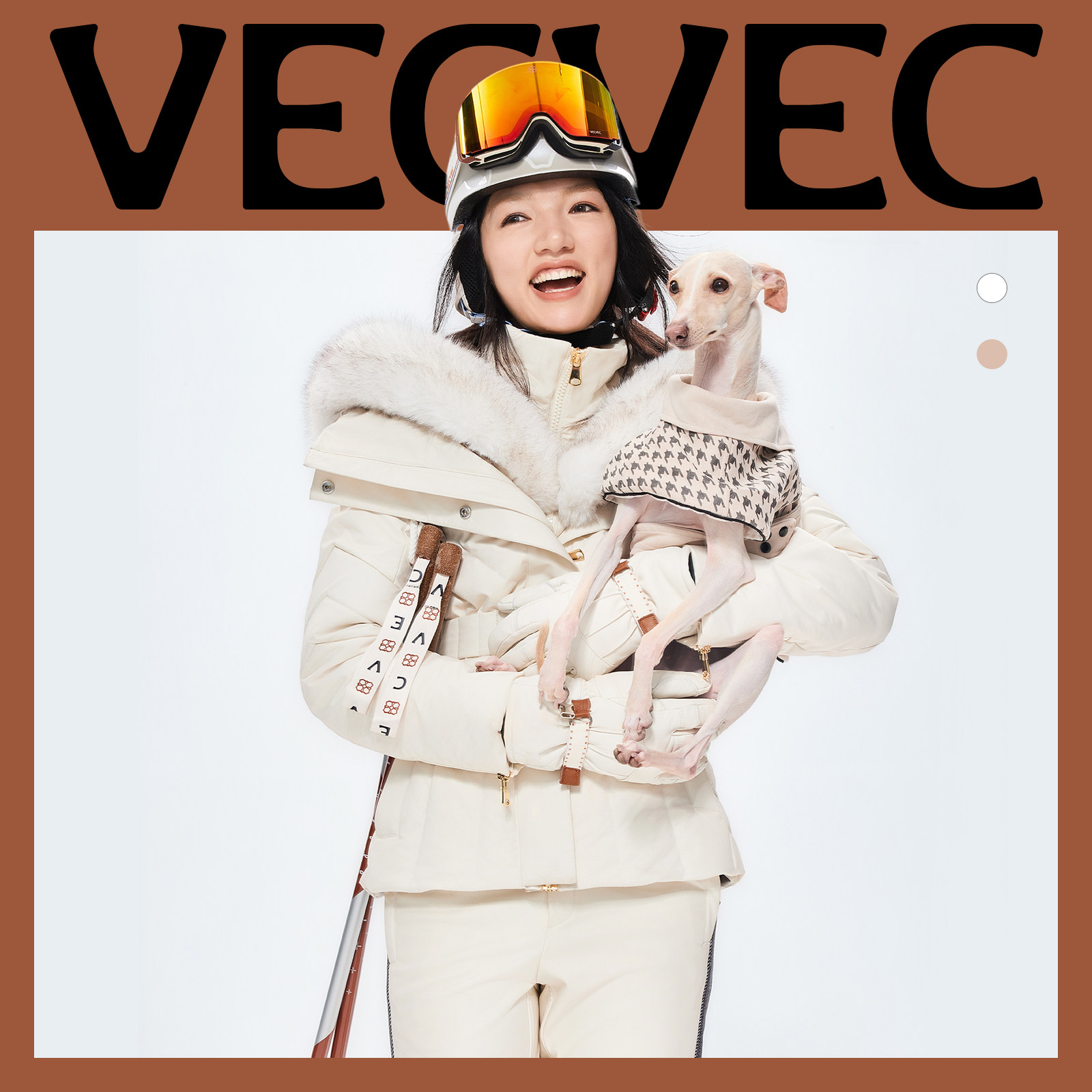 VECVEC鹅绒滑雪服贵妇风老钱风休闲户外运动防风防水双板加厚保暖