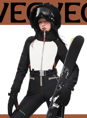 VECVEC鹅绒连体滑雪服女款保暖防风防水透气加厚高弹修身羽绒户外