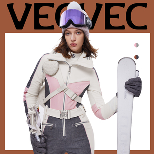 VECVEC双板滑雪服修身收腰连体女款弹力牛仔专业防水冬季滑雪装备