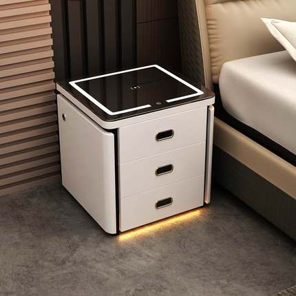 卧室智能床头柜简约现代多功能无线充电实木高级感网红床边柜带灯