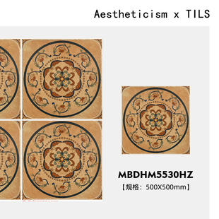 田园仿古砖防滑瓷砖500x500花片砖厨房客厅餐厅卧室阳台复古地砖